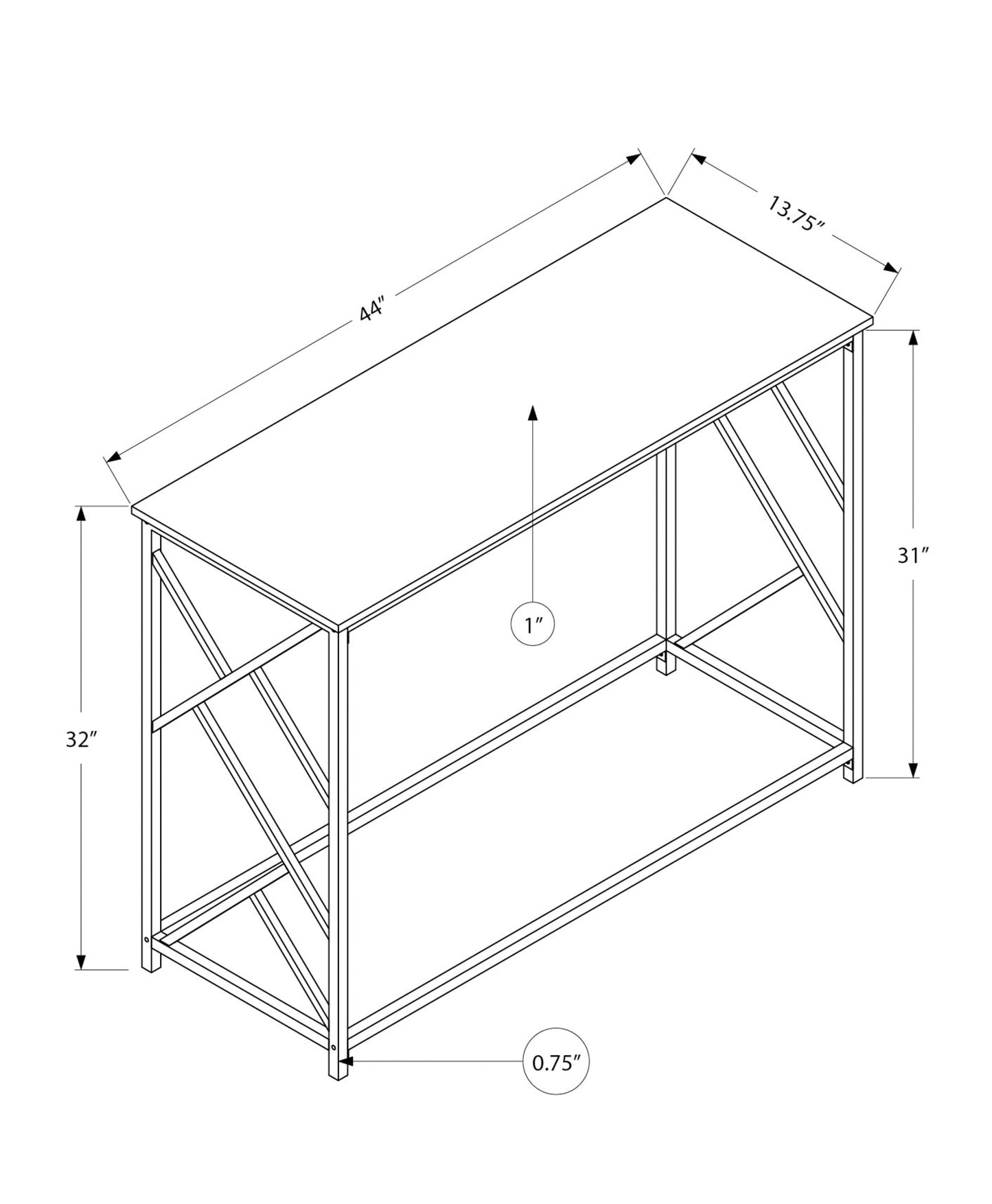 44" Gray And Black Frame Console Table