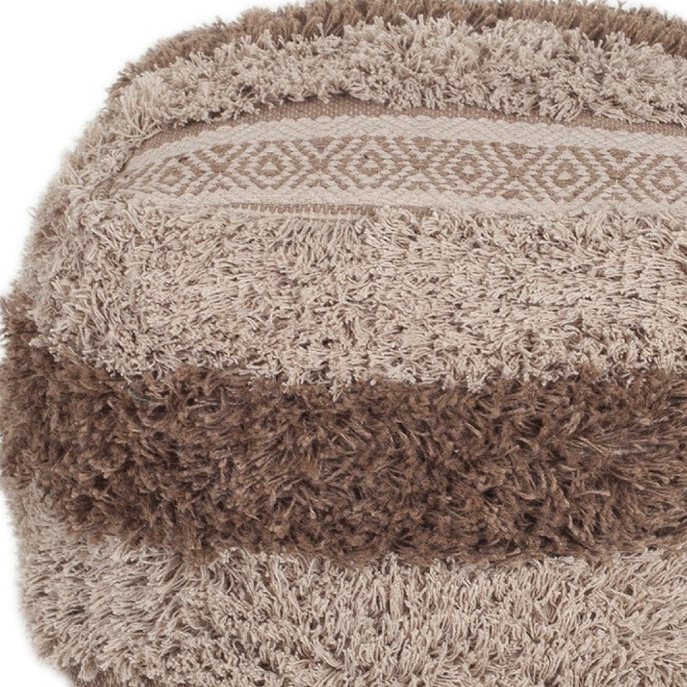 Boho Shaggy Khaki Textured Pouf