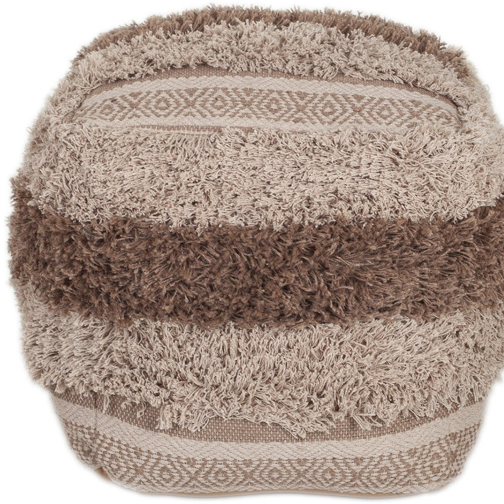 Boho Shaggy Khaki Textured Pouf