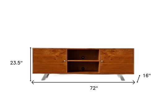 72" Brown Wood Cabinet Enclosed Storage TV Stand