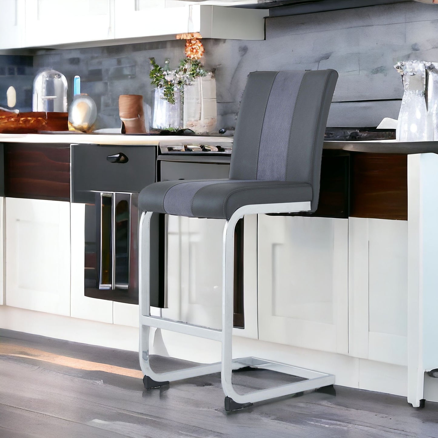Set of Four 26" Gray And Silver Metal Low Back Counter Height Bar Chairs