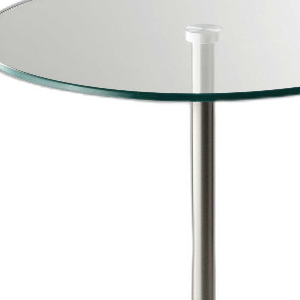 21" Silver And Clear Glass Round End Table