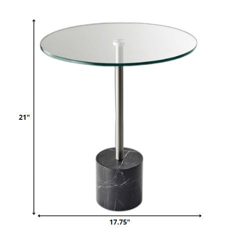 21" Silver And Clear Glass Round End Table