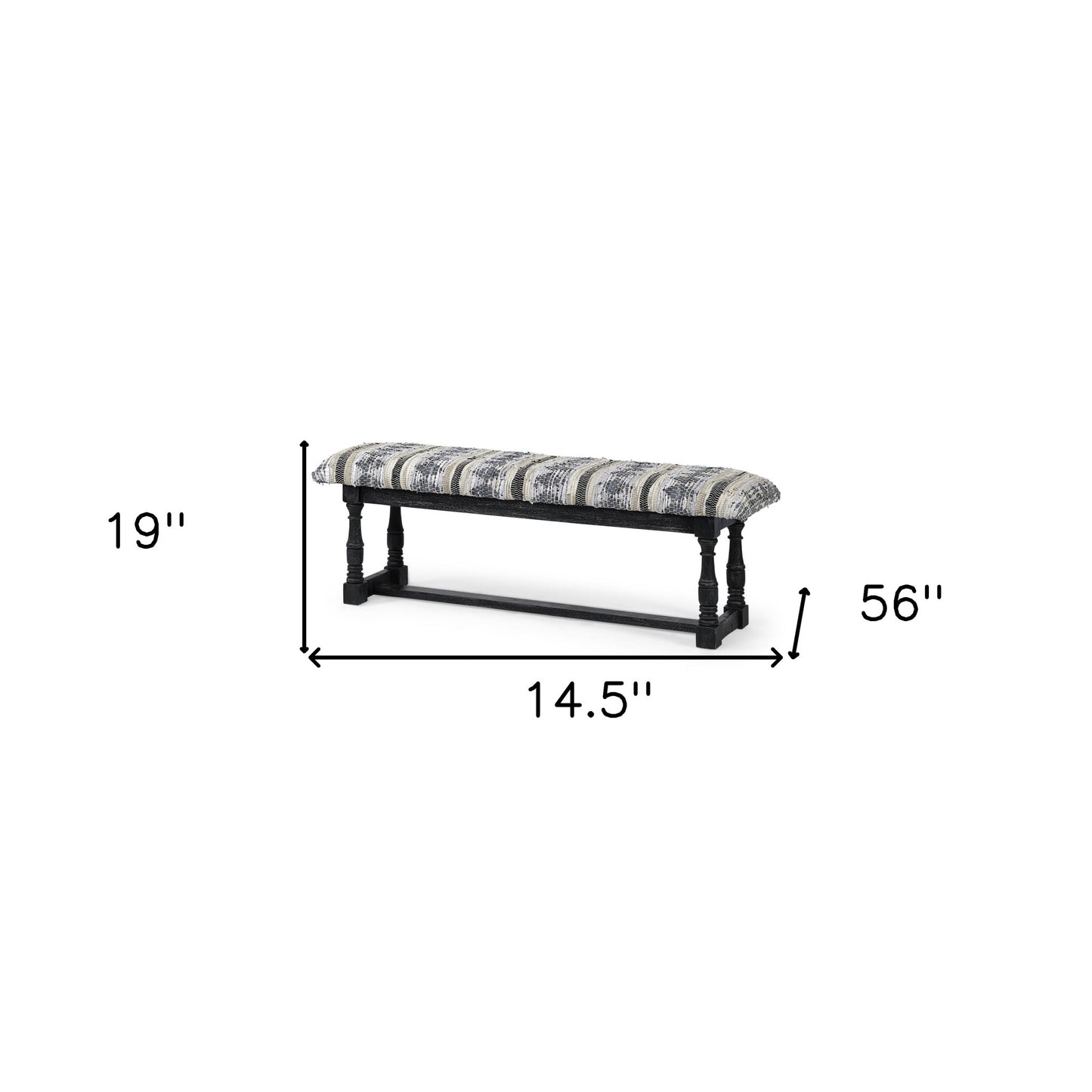 15" Off White and Black Upholstered Faux Leather Bench