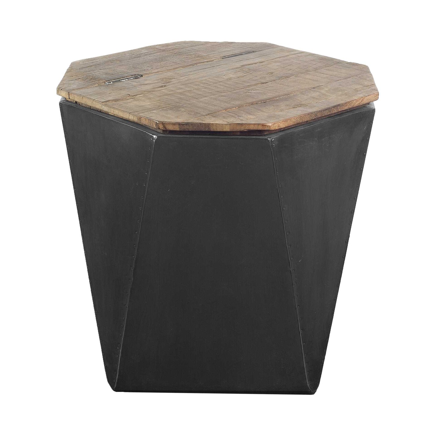 Black Metal And Natural Wood Hinged-Top Side Table