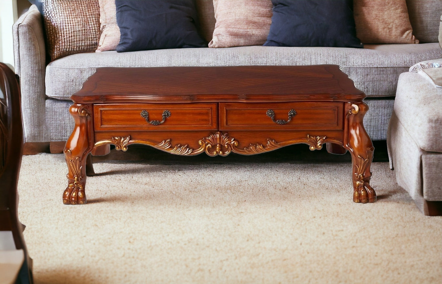 54" Solid Wood Coffee Table with Two Drawers