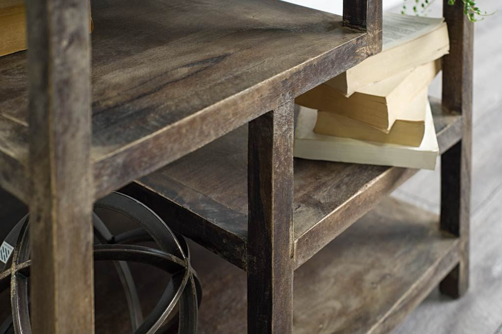 Medium Brown Wooden Square Top End Table With Multi-Shelf