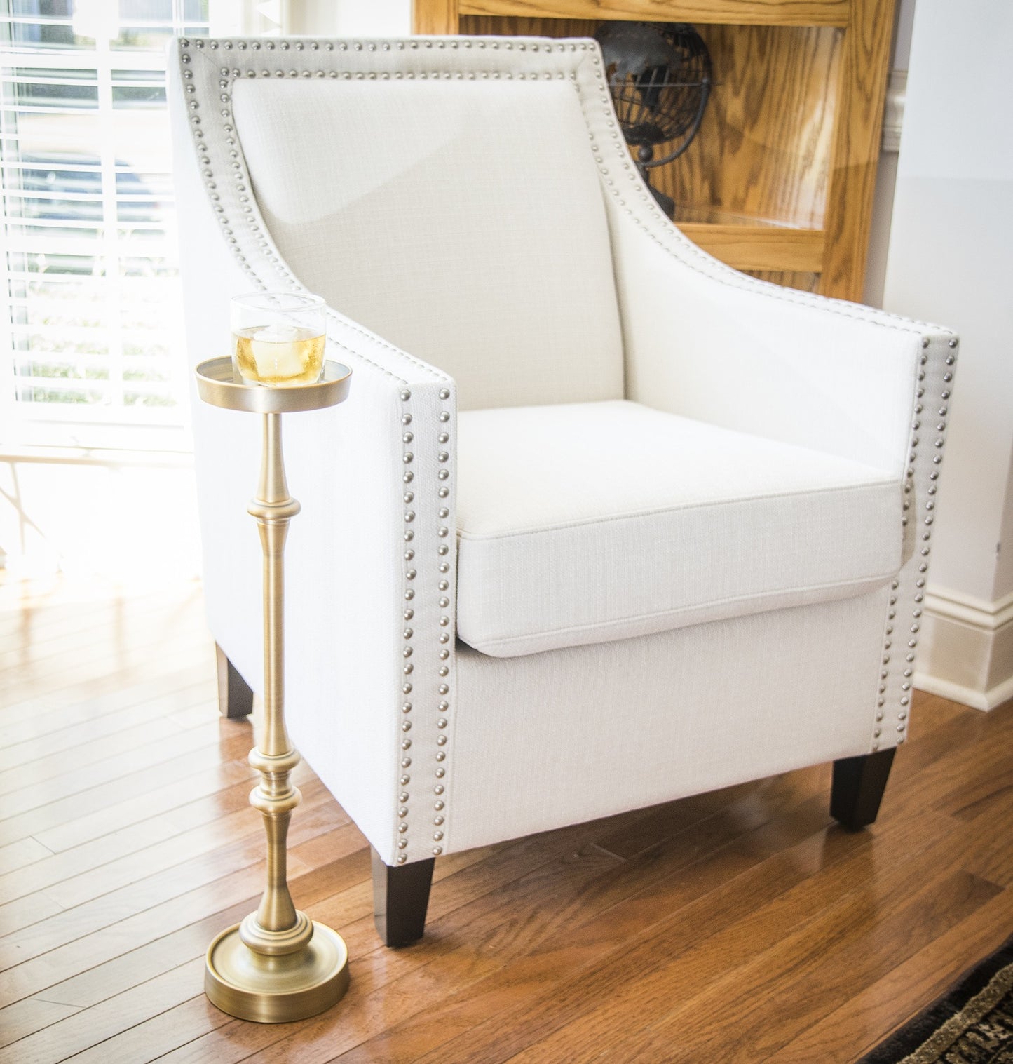 Brushed Gold Finish Drink Size Accent Table