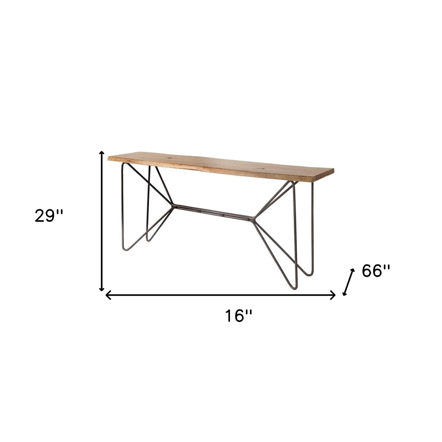 Medium Brown Solid Acacia Wood Console Table With Solid Iron Base.