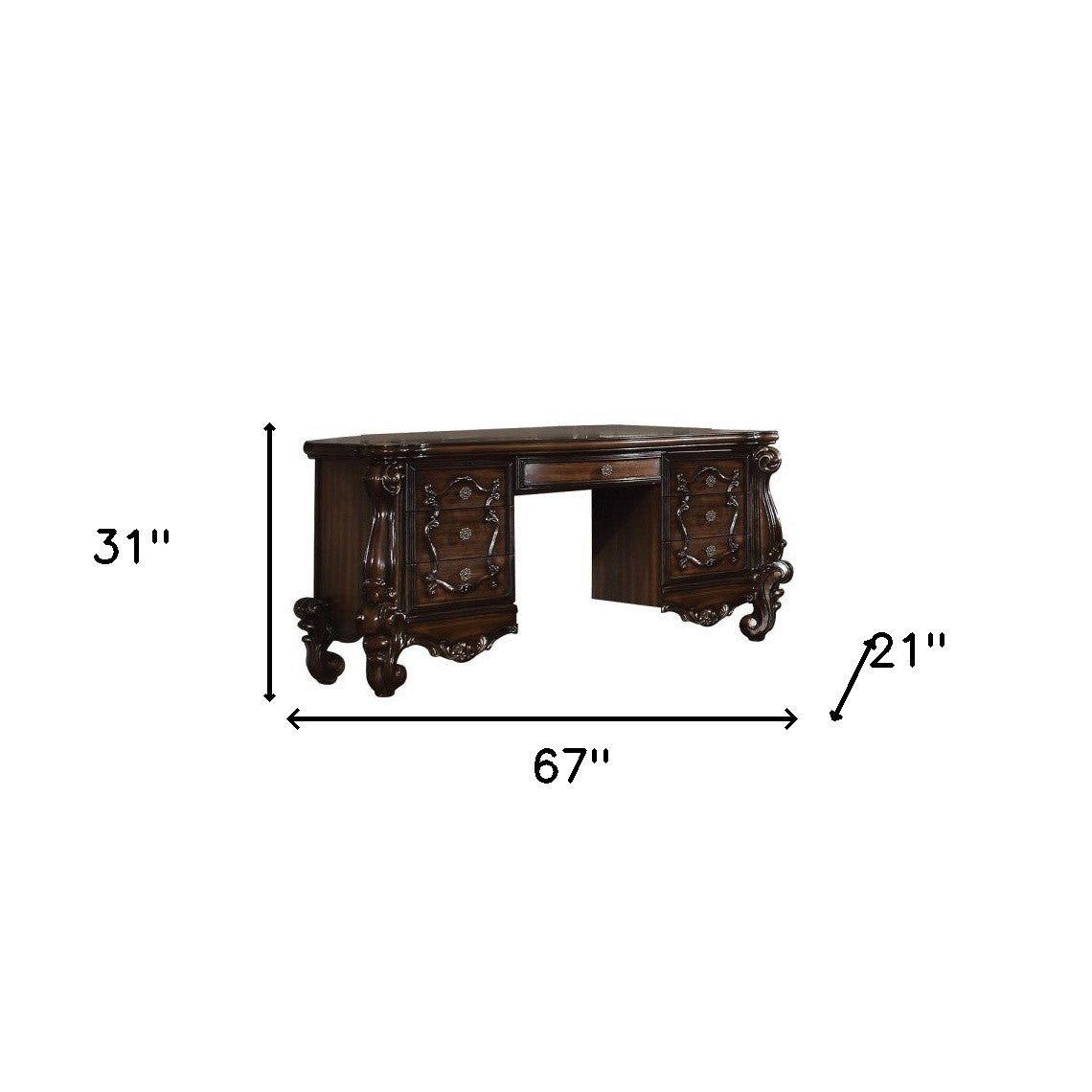 67" Brown Vanity Table With Seven Drawers