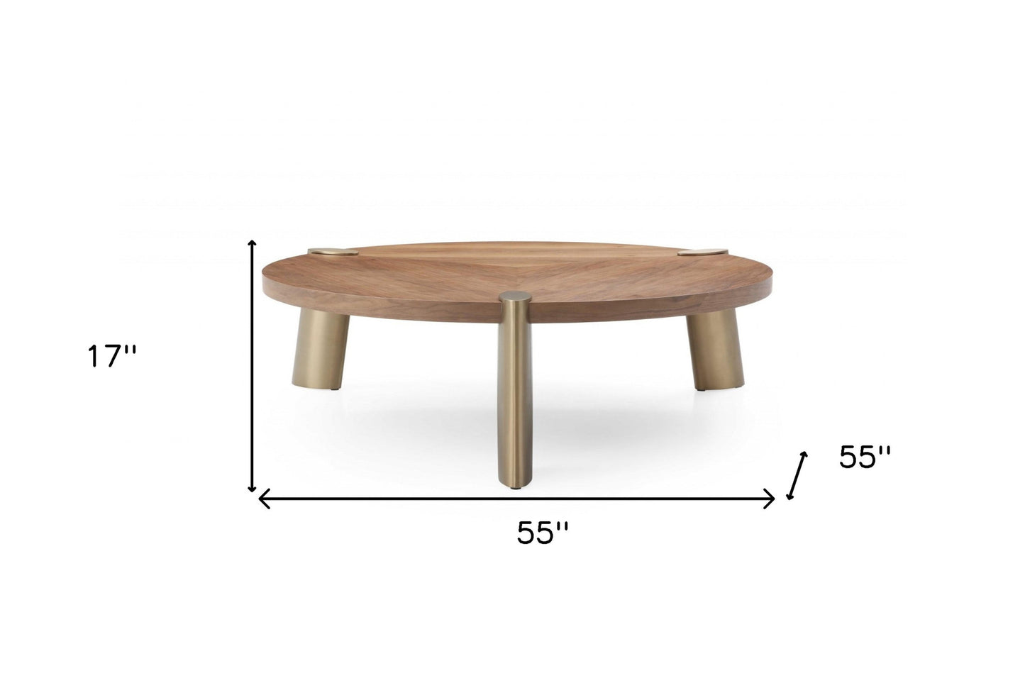 55" Natural And Gold Solid Wood Round Coffee Table