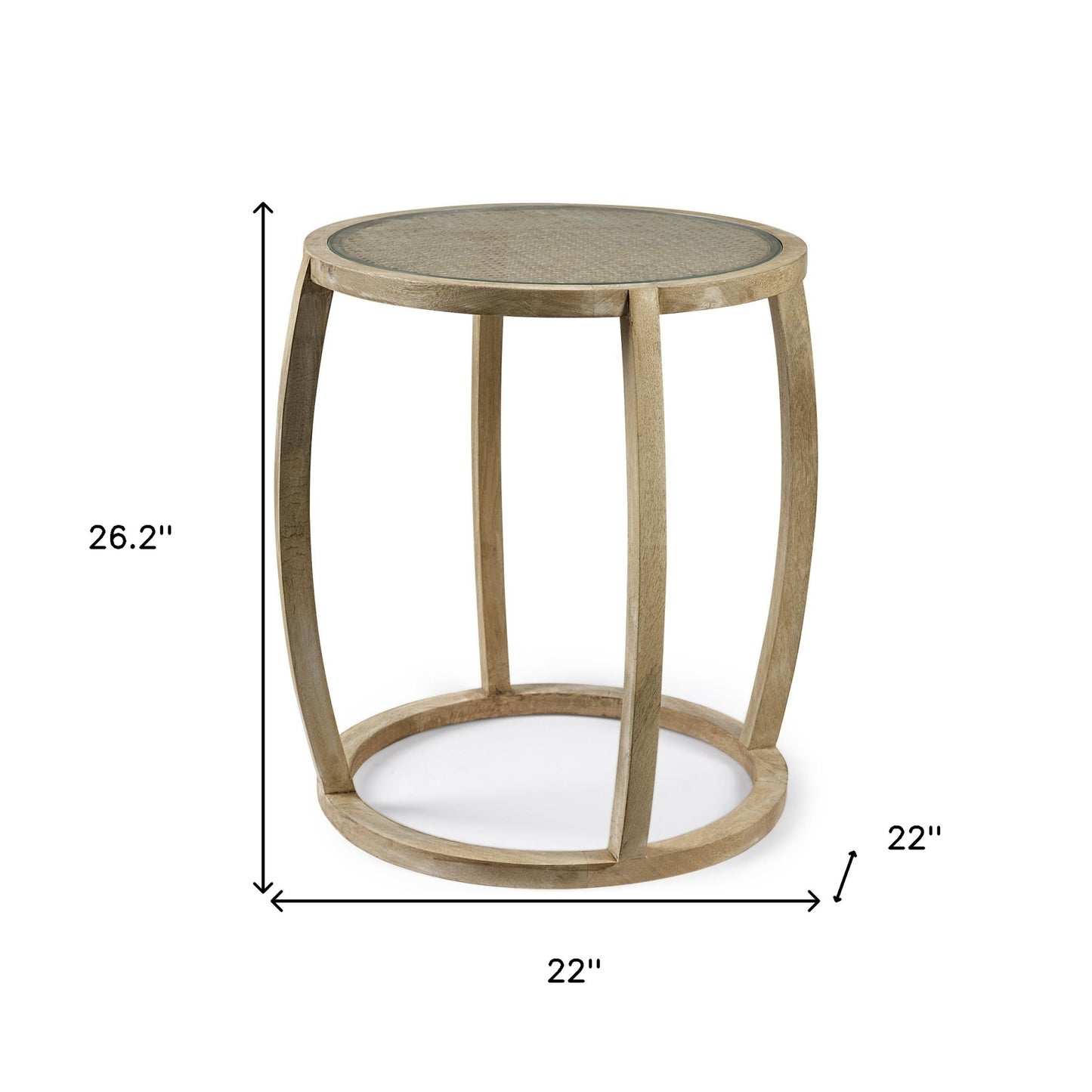 Light Brown Wood Round Top Accent Table With Glass