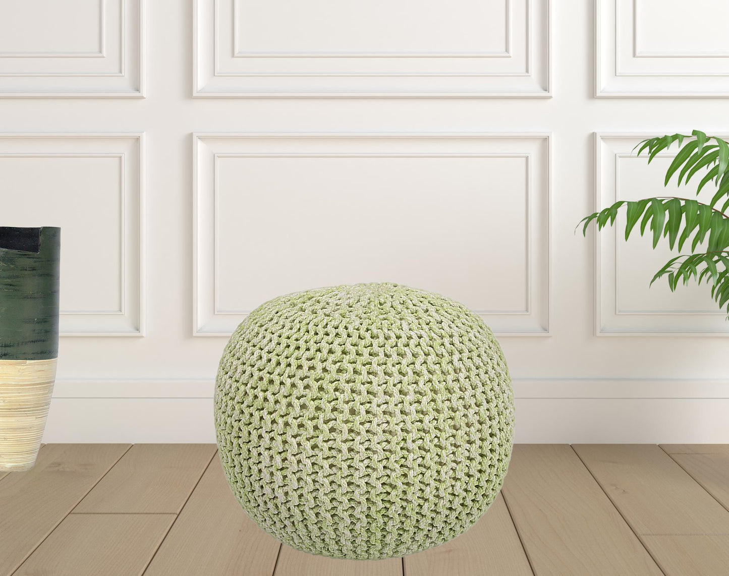 19" Green 100% Cotton Pouf Ottoman