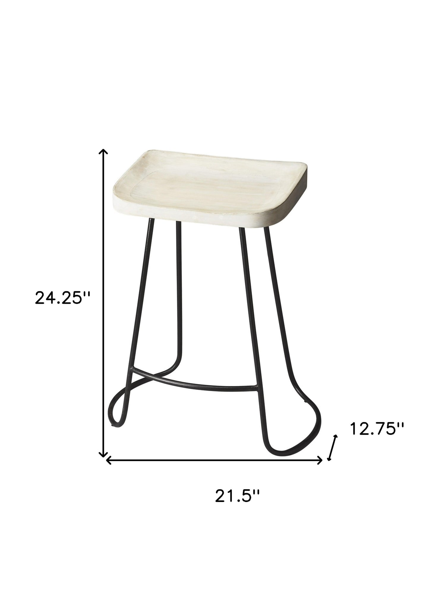 " Off White And Black Iron Backless Counter Height Bar Chair