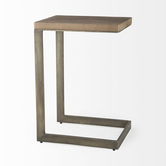 Modern Light Wash And Nickel C Shape Tv Table