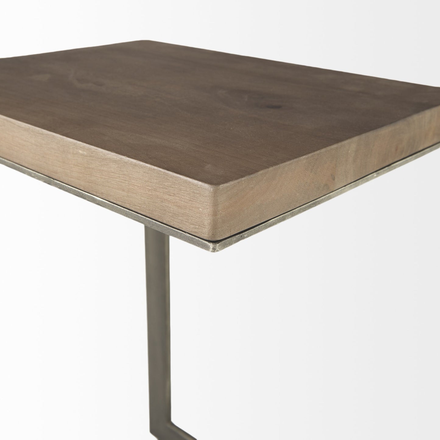 Modern Light Wash And Nickel C Shape Tv Table