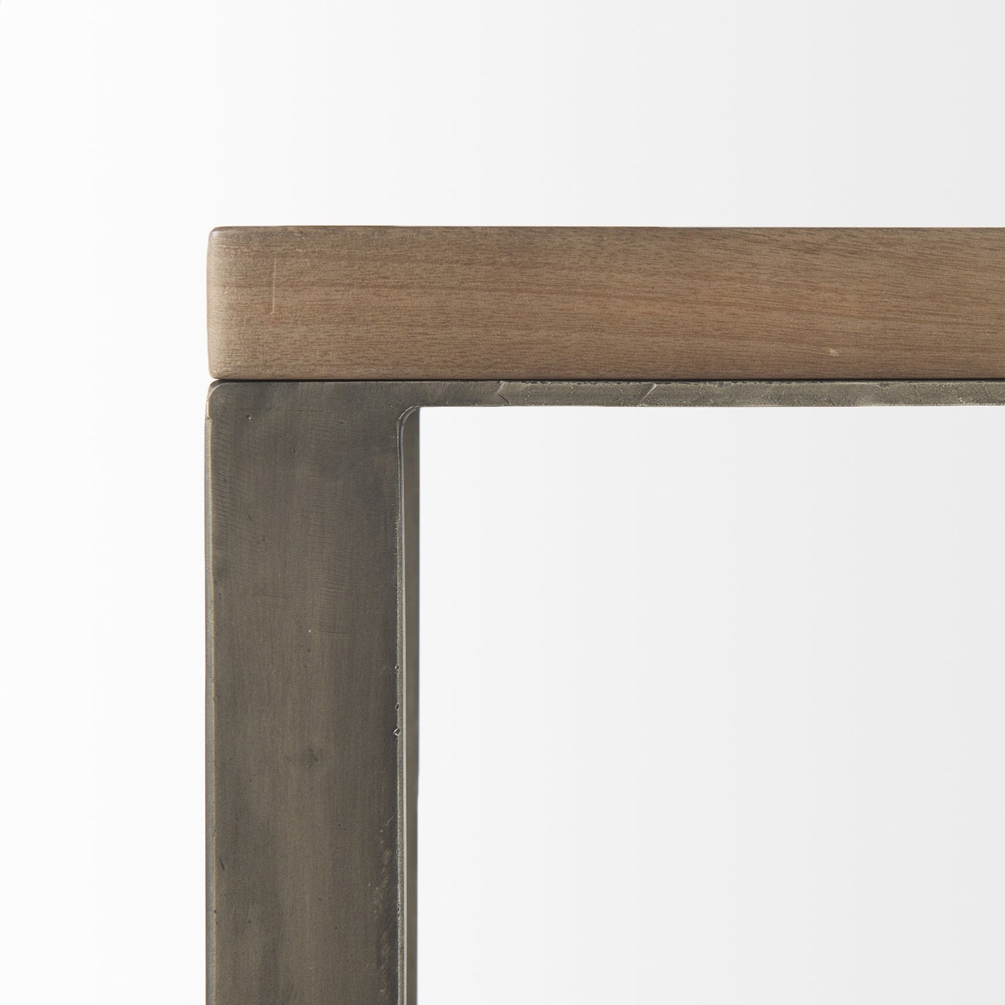 Modern Light Wash And Nickel C Shape Tv Table