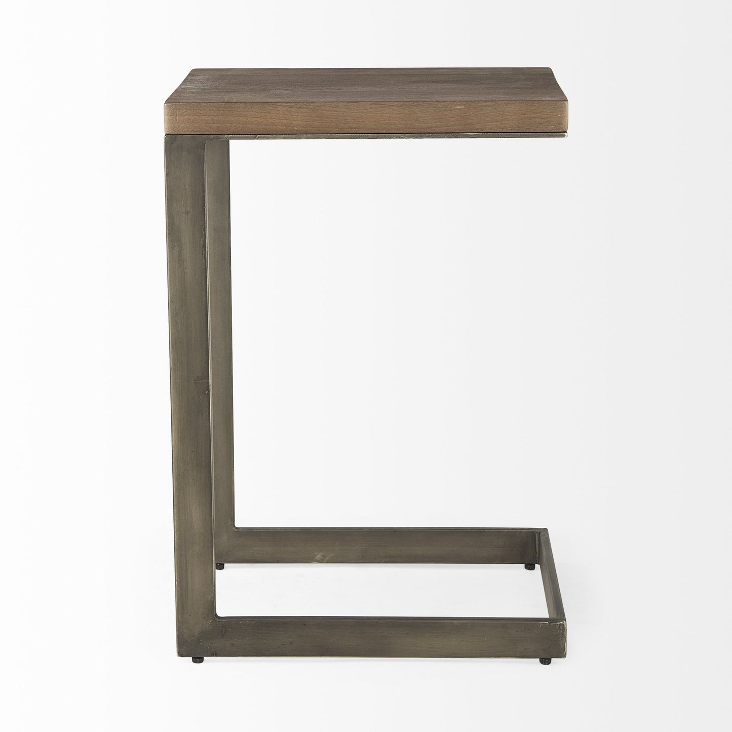 Modern Light Wash And Nickel C Shape Tv Table