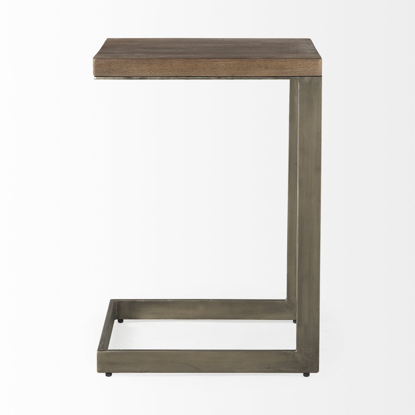 Modern Light Wash And Nickel C Shape Tv Table