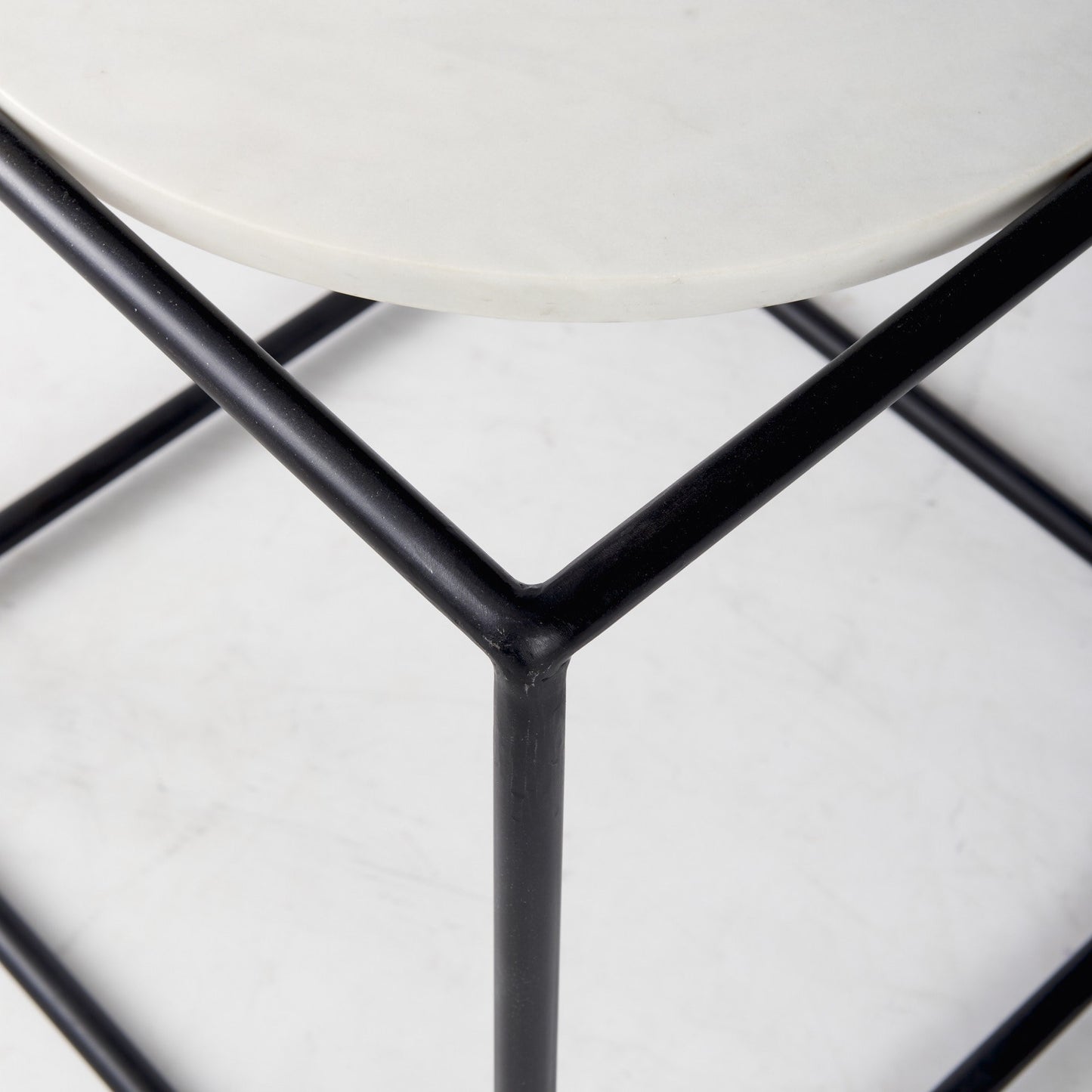 Suspended White Marble Black Metal Geo Side Table