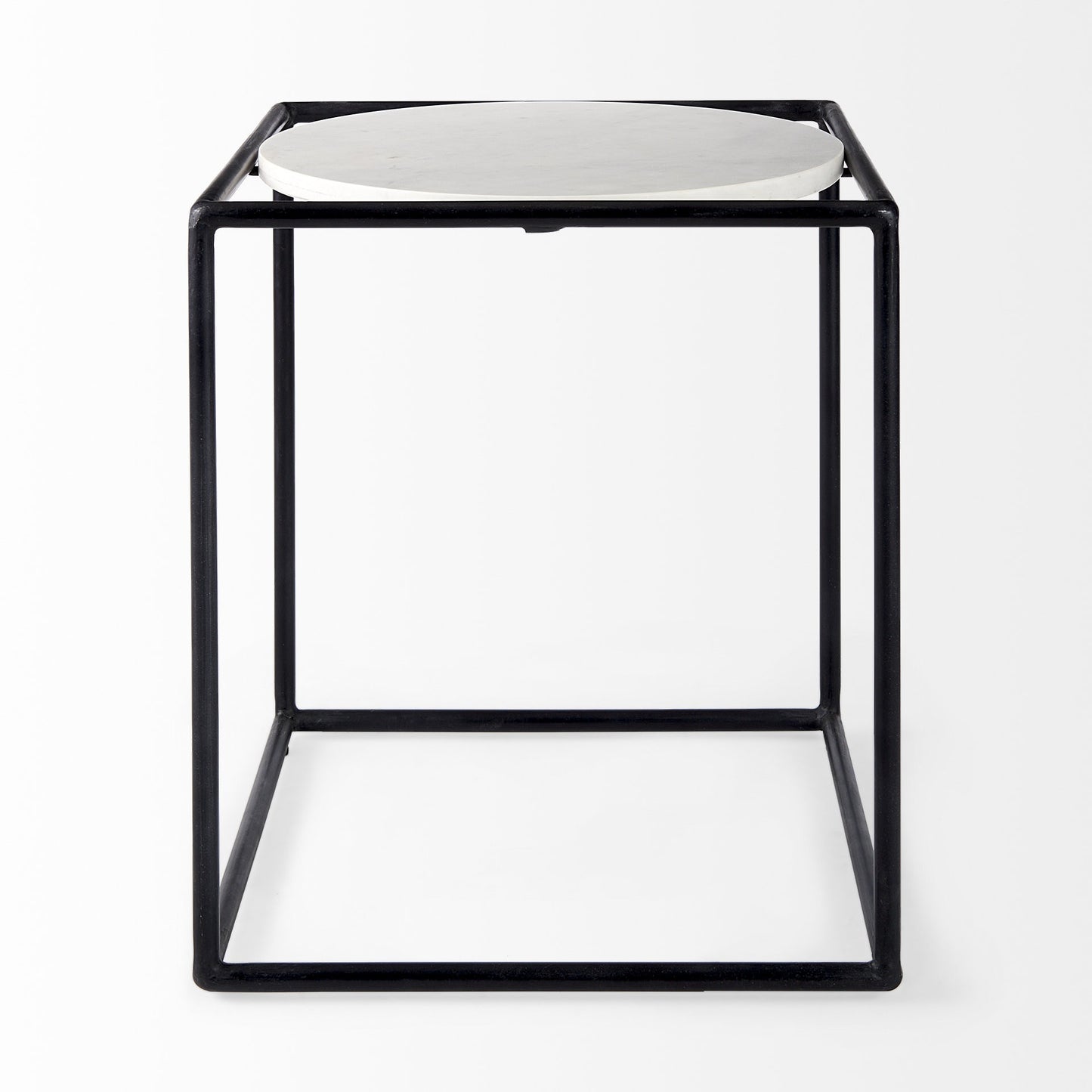 Suspended White Marble Black Metal Geo Side Table