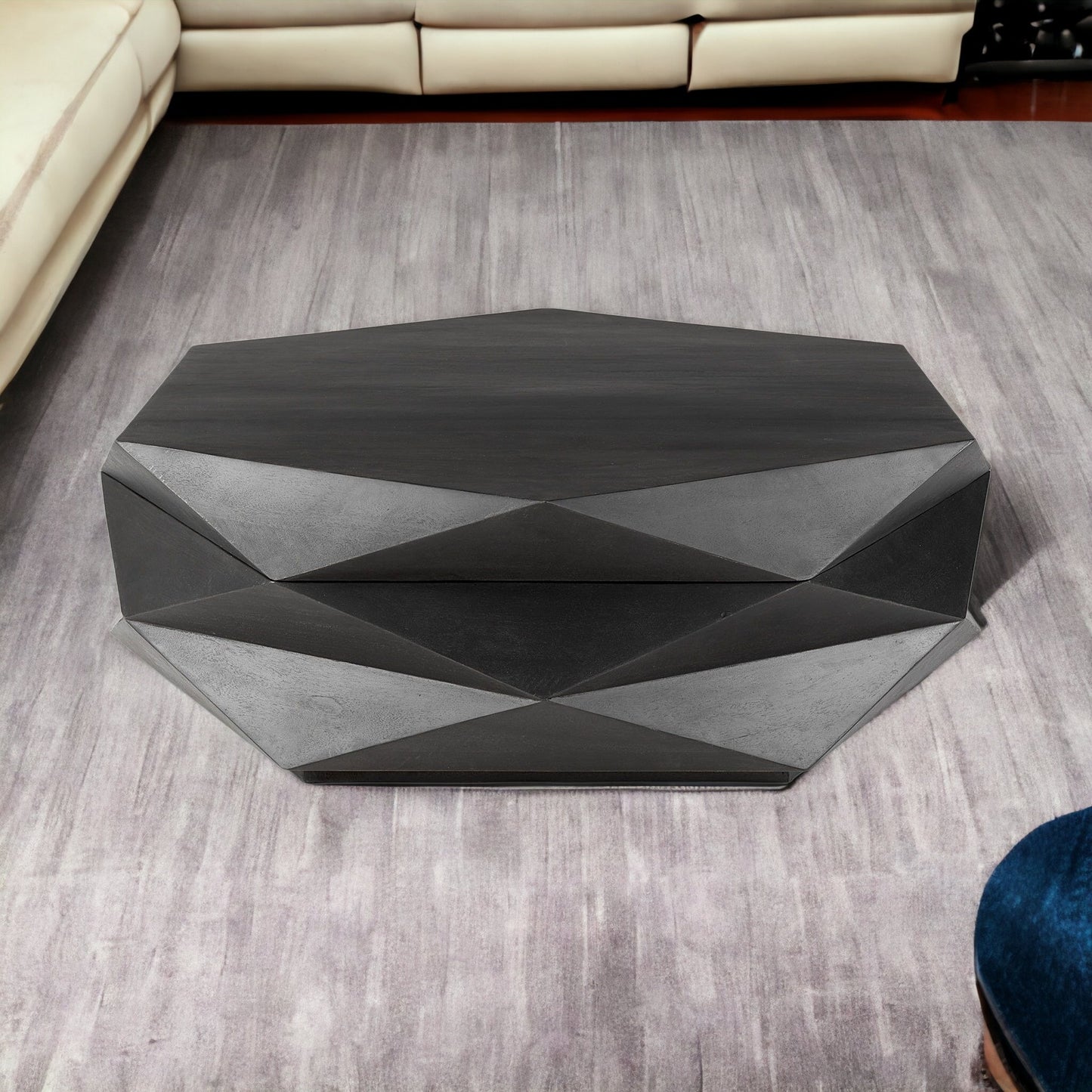 Mod Geometric Black Solid Wood Coffee Table