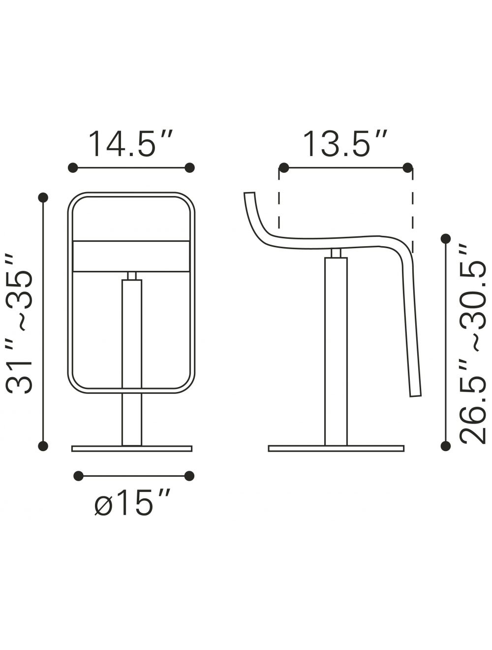 27" White And Silver Steel Swivel Backless Adjustable Height Bar Chair