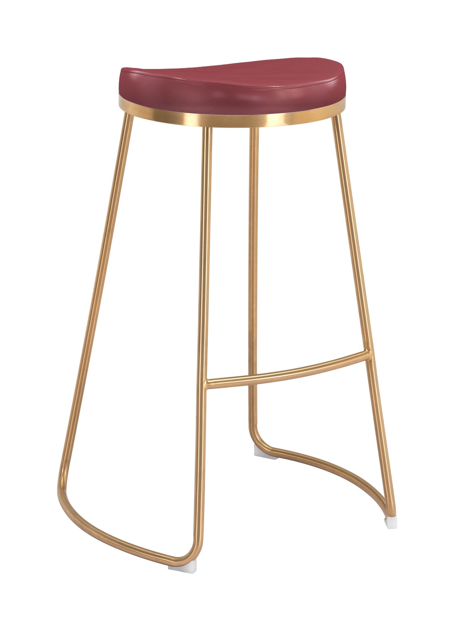 Set of Two 31" Burgundy And Gold Steel Backless Bar Height Bar Chairs