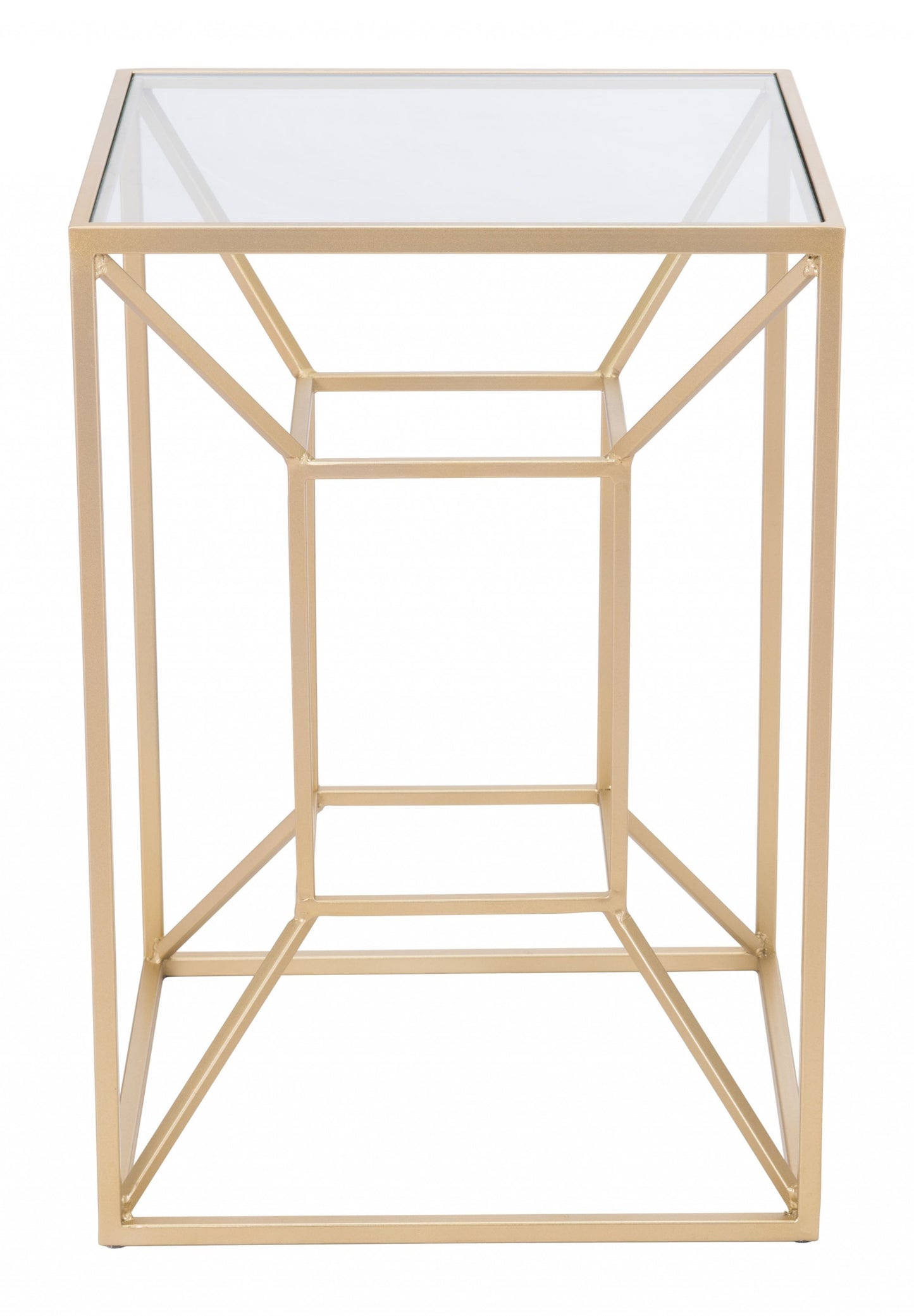 23" Gold And Clear Glass Square End Table