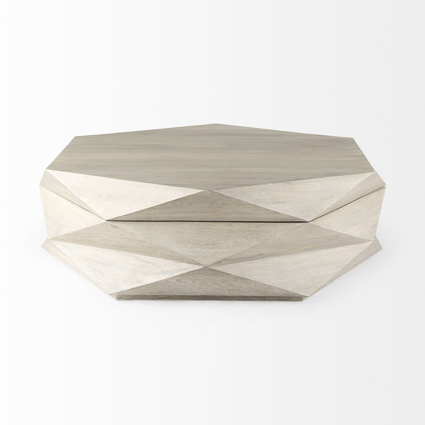 Mod Geometric Whitewash Solid Wood Coffee Table