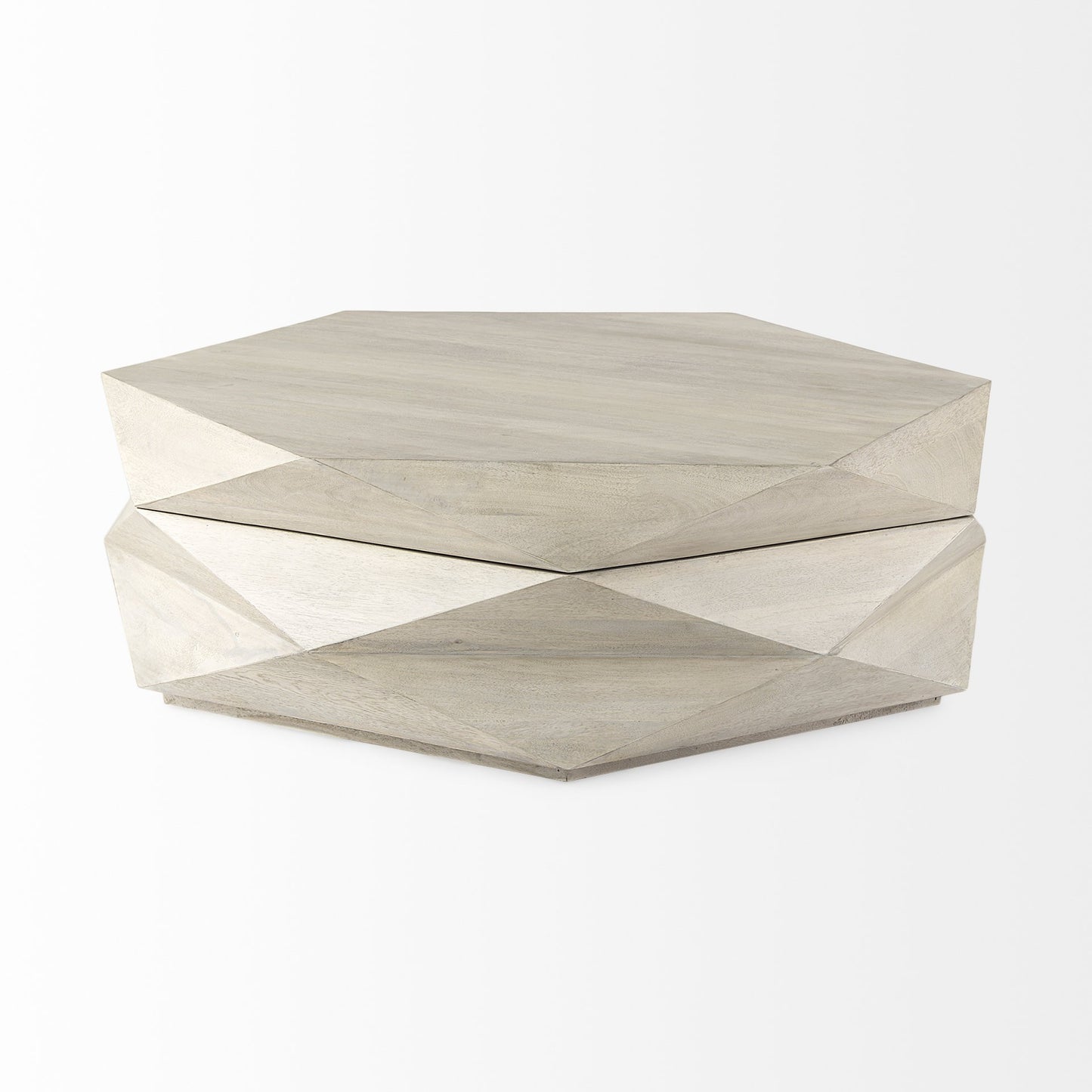 Mod Geometric Whitewash Solid Wood Coffee Table