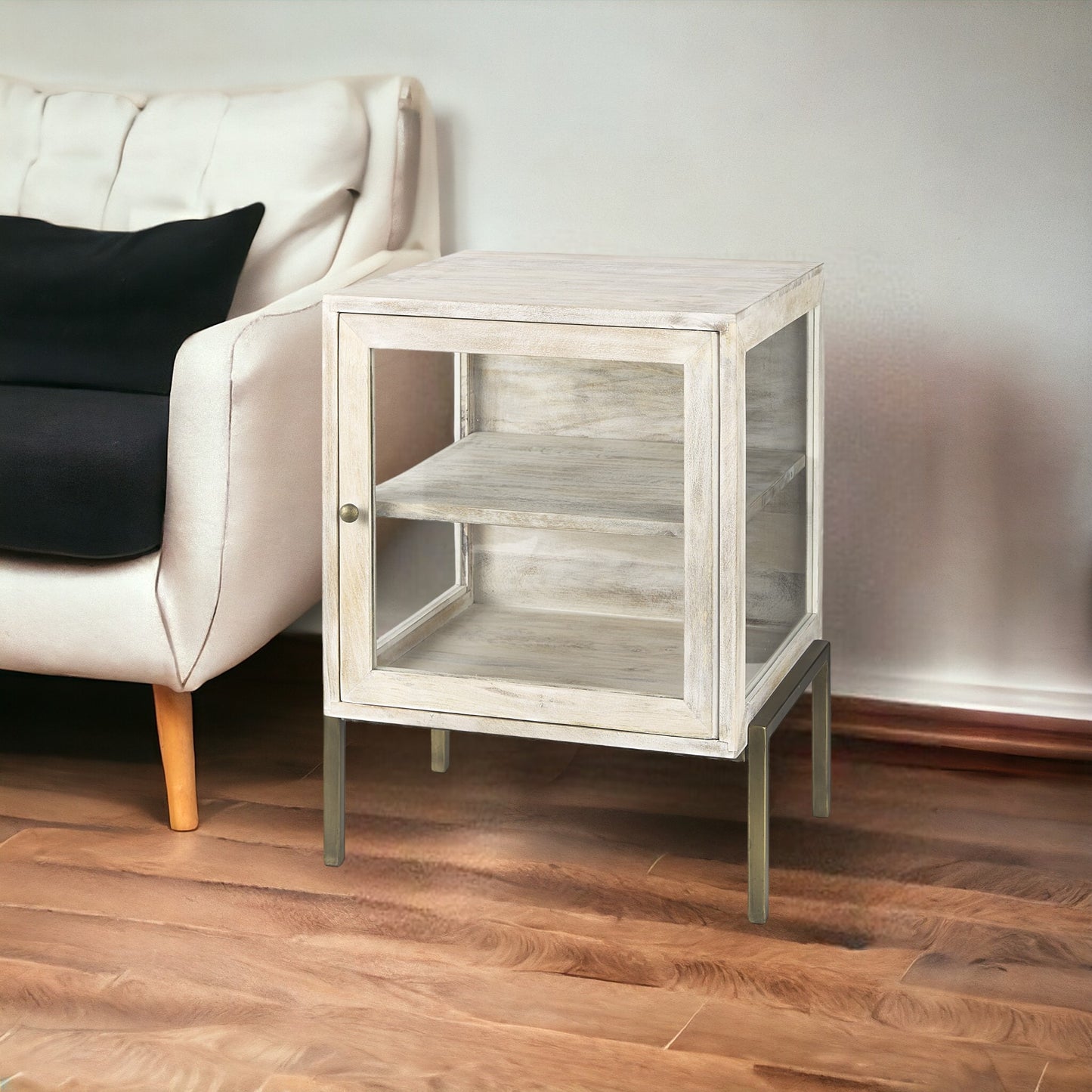 Rustic Weathered White And Gold Shadowbox Cabinet