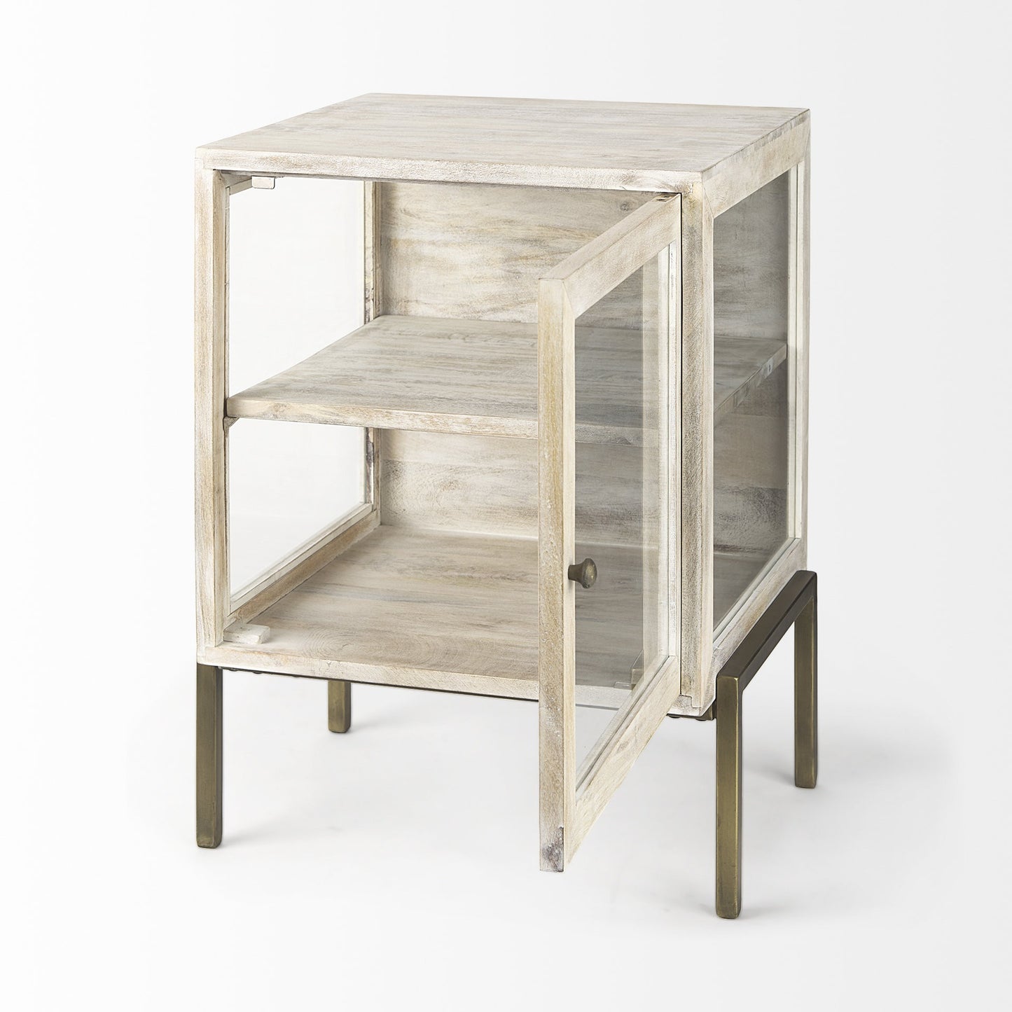 Rustic Weathered White And Gold Shadowbox Cabinet