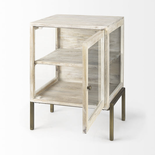 Rustic Weathered White And Gold Shadowbox Cabinet