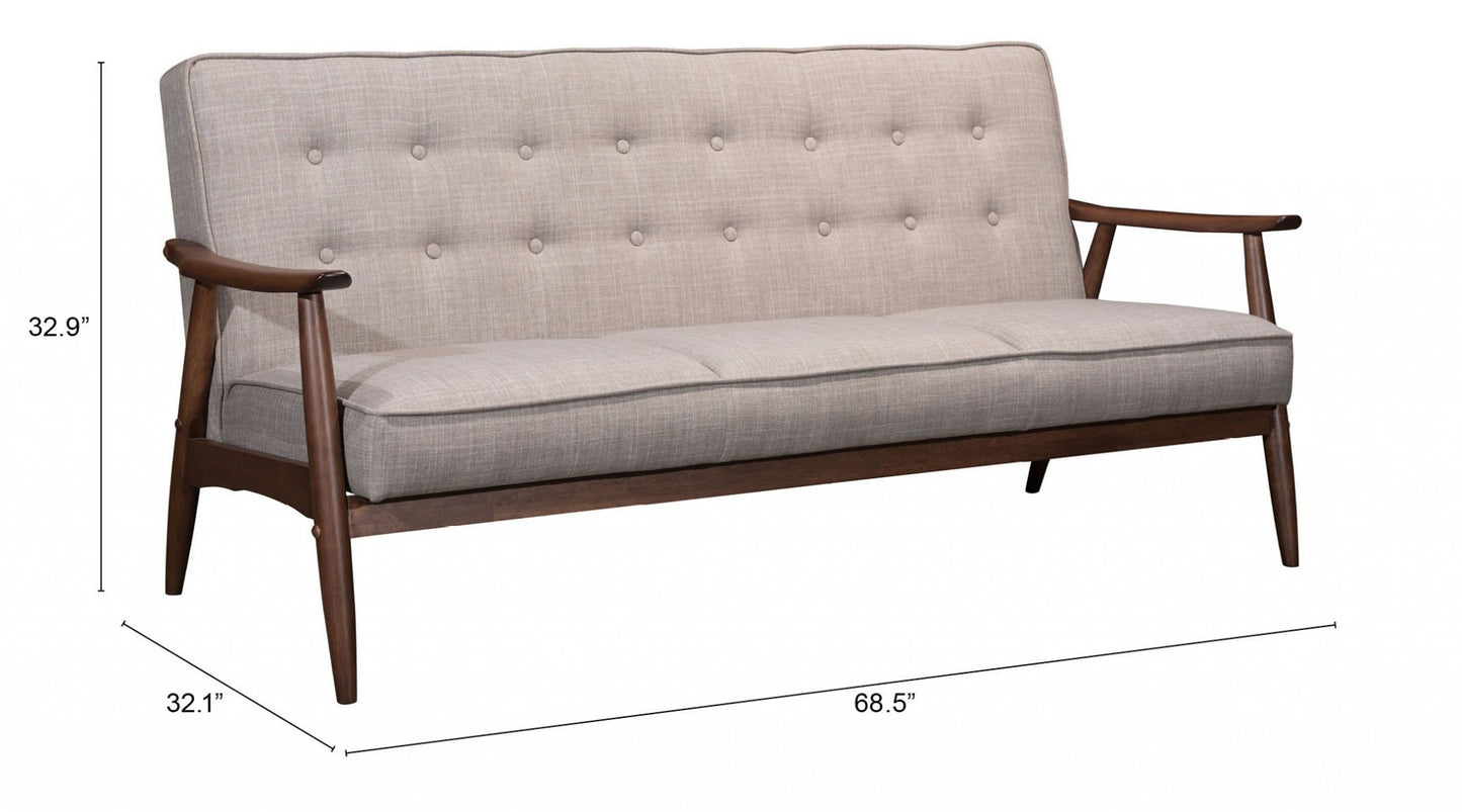 69" Beige And Brown Polyester Sofa