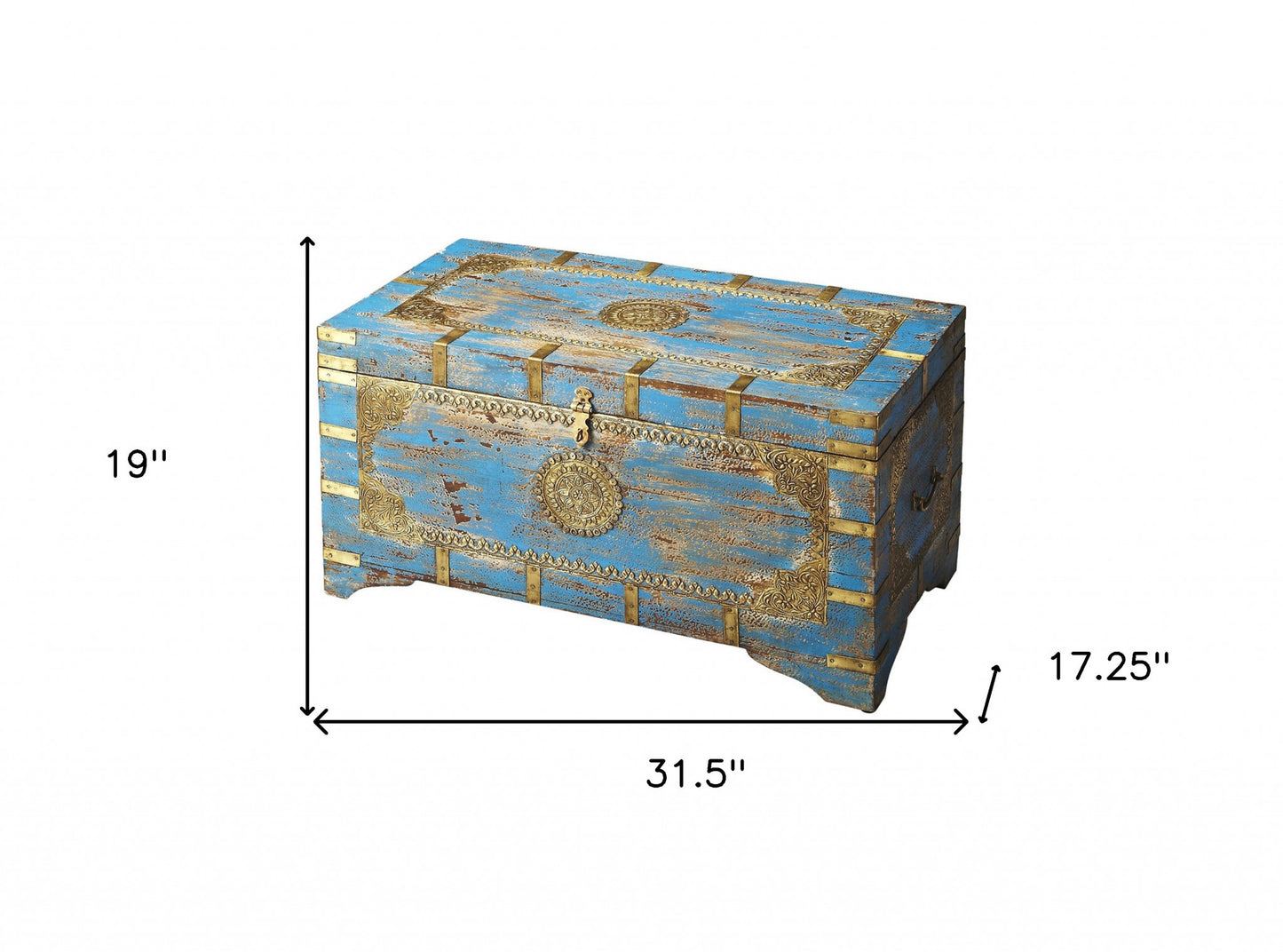 Traditional Hand Painted Brass Inlay Storage Trunk