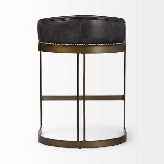 29" Brown Leather And Steel Low back Bar Chair