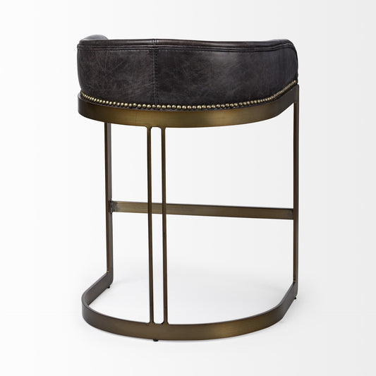 29" Brown Leather And Steel Low back Bar Chair