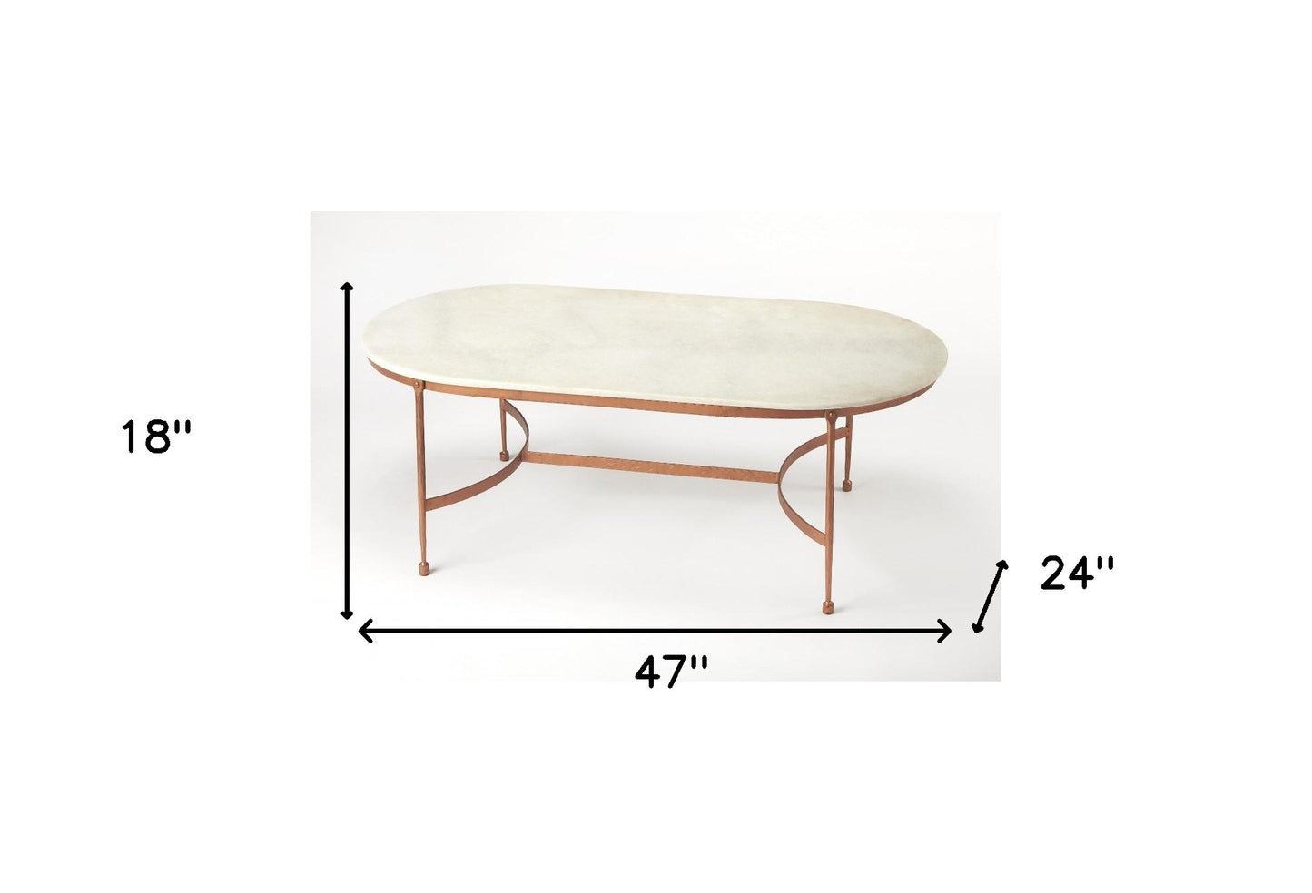 47" Copper And Off White Genuine Marble Oval Coffee Table