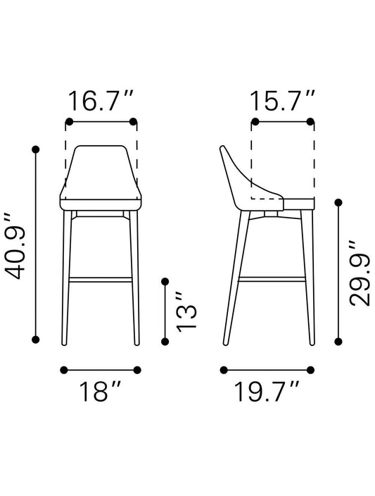 30" Beige And Brown Solid Wood Low Back Bar Height Bar Chair