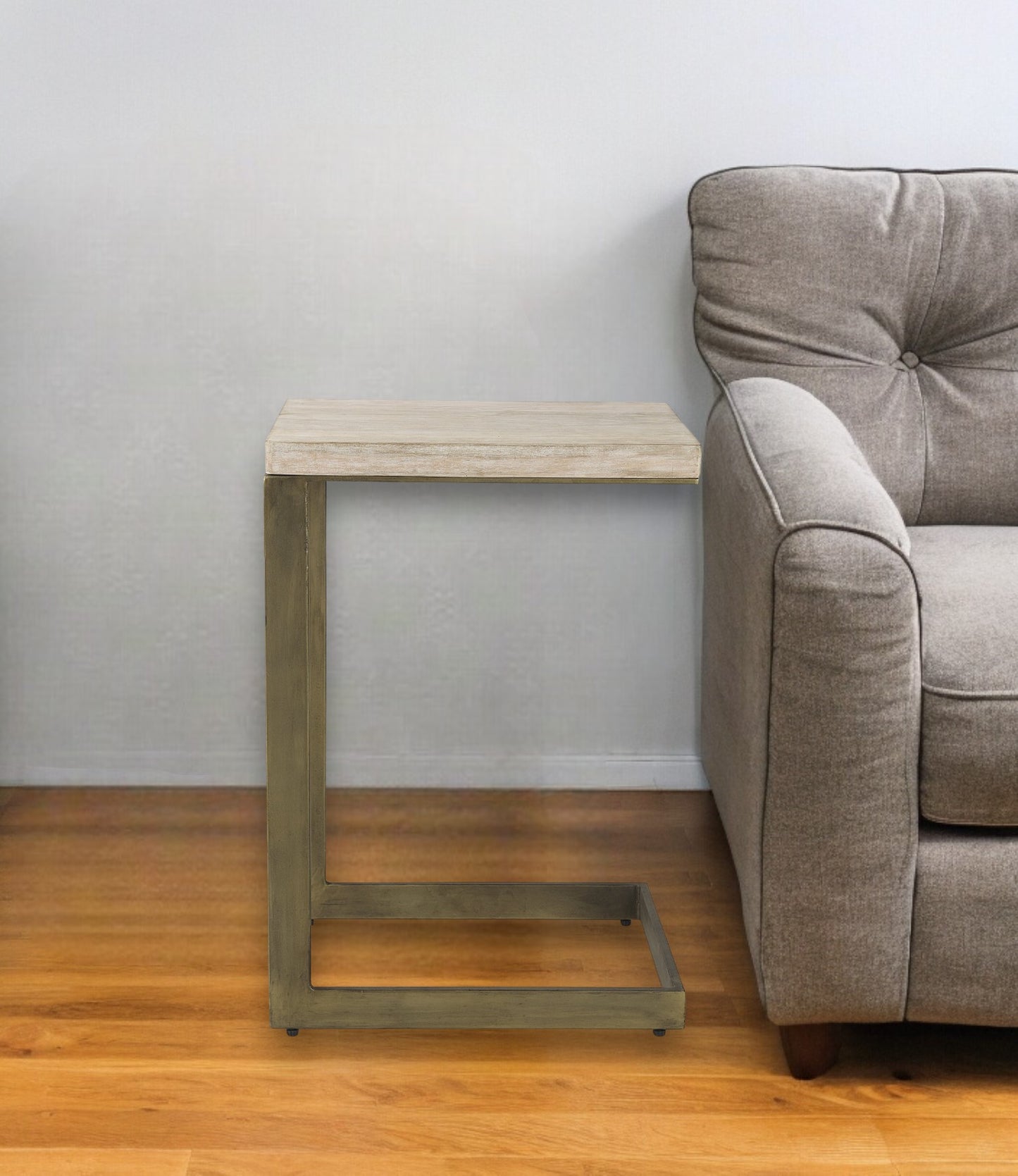 Modern Natural Wash And Golden C Shape Tv Table