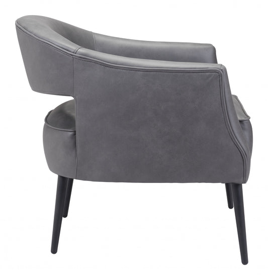 27" Grey Faux Leather And Gold Arm Chair