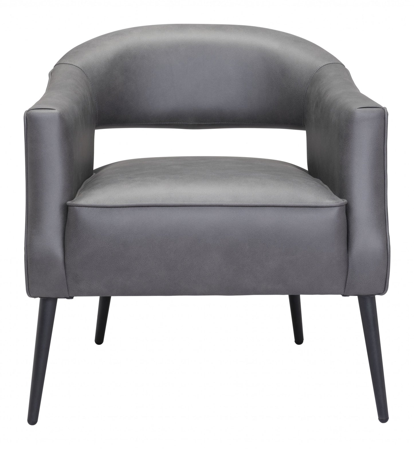 27" Grey Faux Leather And Gold Arm Chair