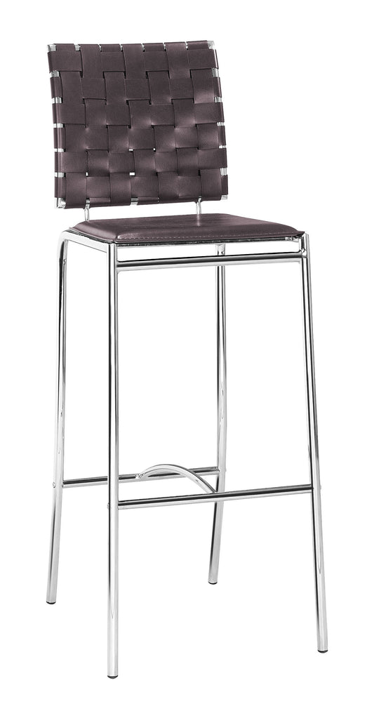 Set of Two 29" Espresso And Silver Steel Low Back Bar Height Bar Chairs