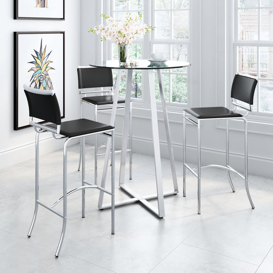 Set of Two 29" Black And Silver Steel Low Back Bar Height Bar Chairs