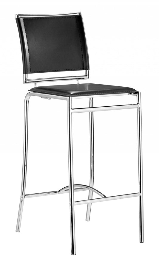 Set of Two 29" Black And Silver Steel Low Back Bar Height Bar Chairs