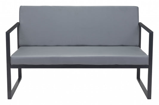 45" Gray And Black Faux Leather Sofa