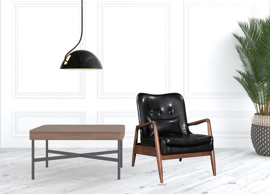 30" Black And Brown Faux Leather Tufted Arm Chair With Ottoman