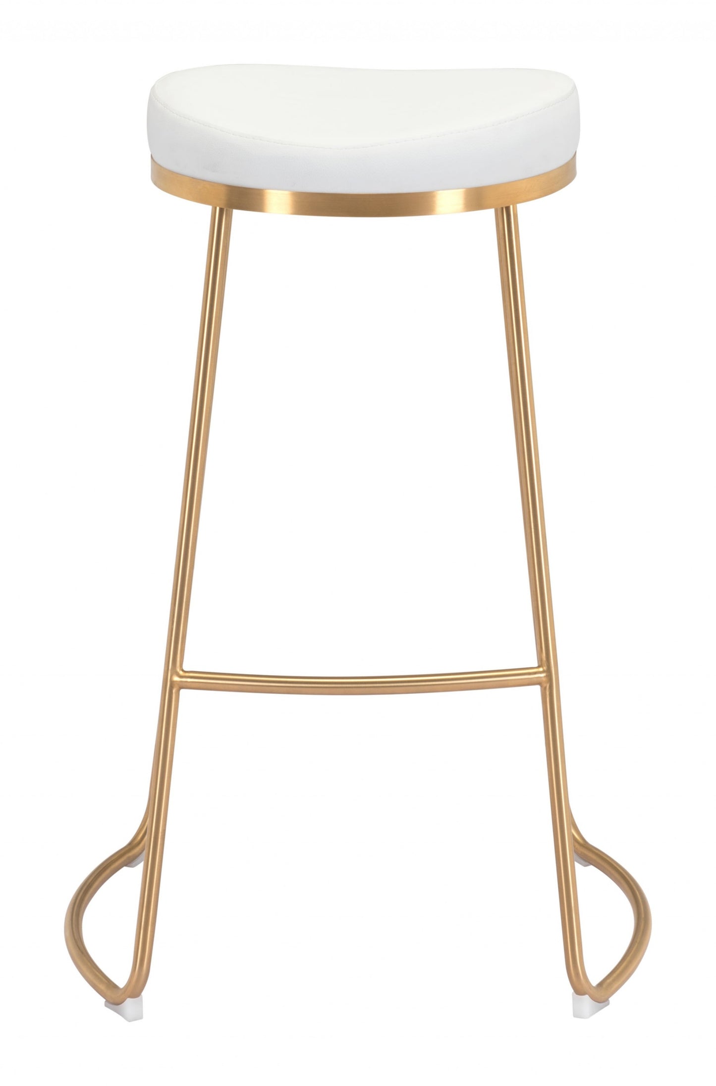 Set of Two 31" White And Gold Steel Backless Bar Height Bar Chairs