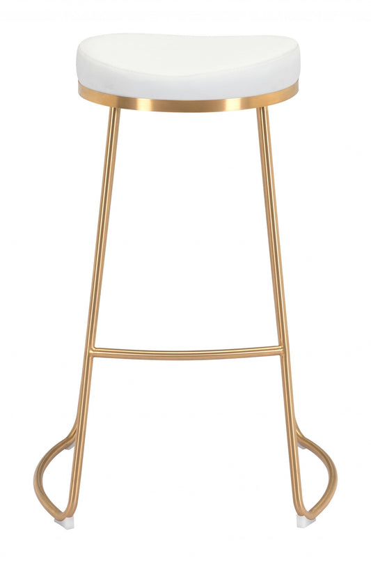 Set of Two 31" White And Gold Steel Backless Bar Height Bar Chairs